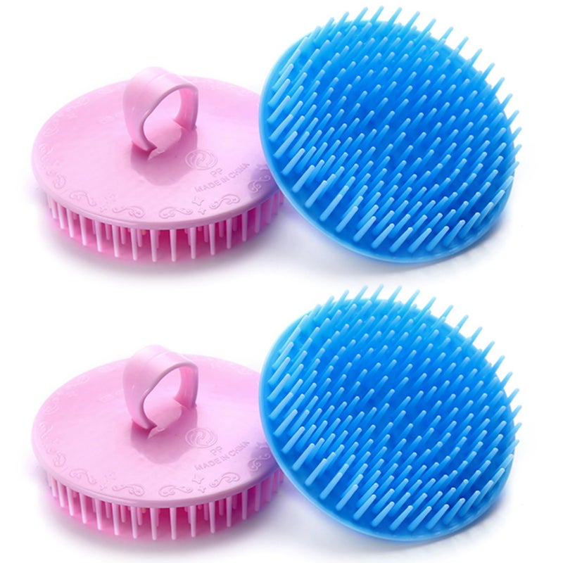 Aroveea Hair Scalp Brush Dandruff Cleaning Brush Shower Scalp Shampoo Brush Scalp Massager Pack of 4(Blue and Pink) - Image 1